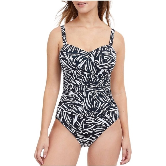 New! Profile by Gottex Ruched‎ Printed One Piece Swimsuit - Picture 1 of 11